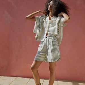 Madewell Linen-Blend Curved-Hem Shorts in Stripe NWOT